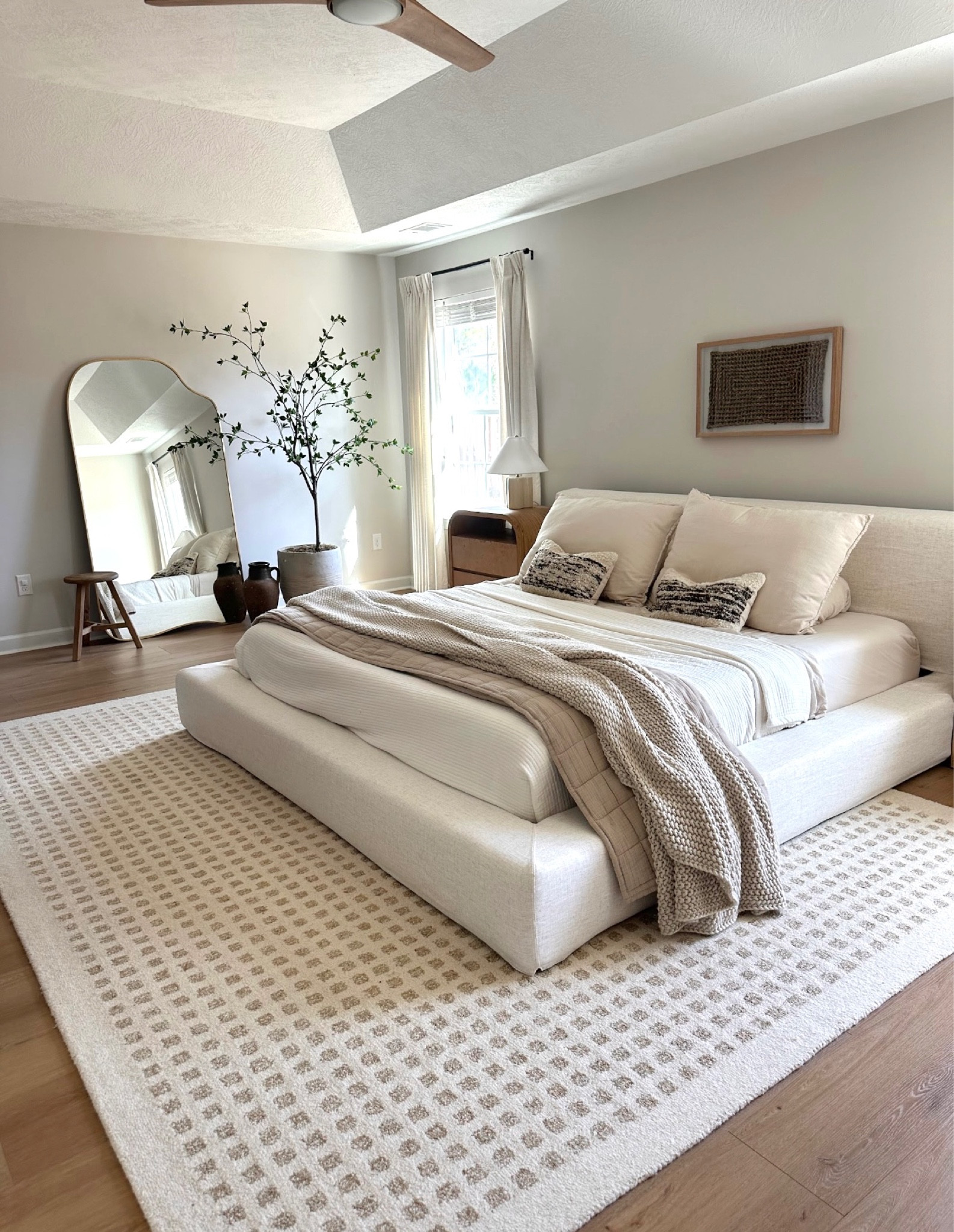 Bedroom design!
Bedding/ neutral bedding- mirror-‘neutral rug/ wool rug/ knit blanket- oversized blanket- pillows - wall art 

#LTKfindsunder100 #LTKstyletip #LTKhome