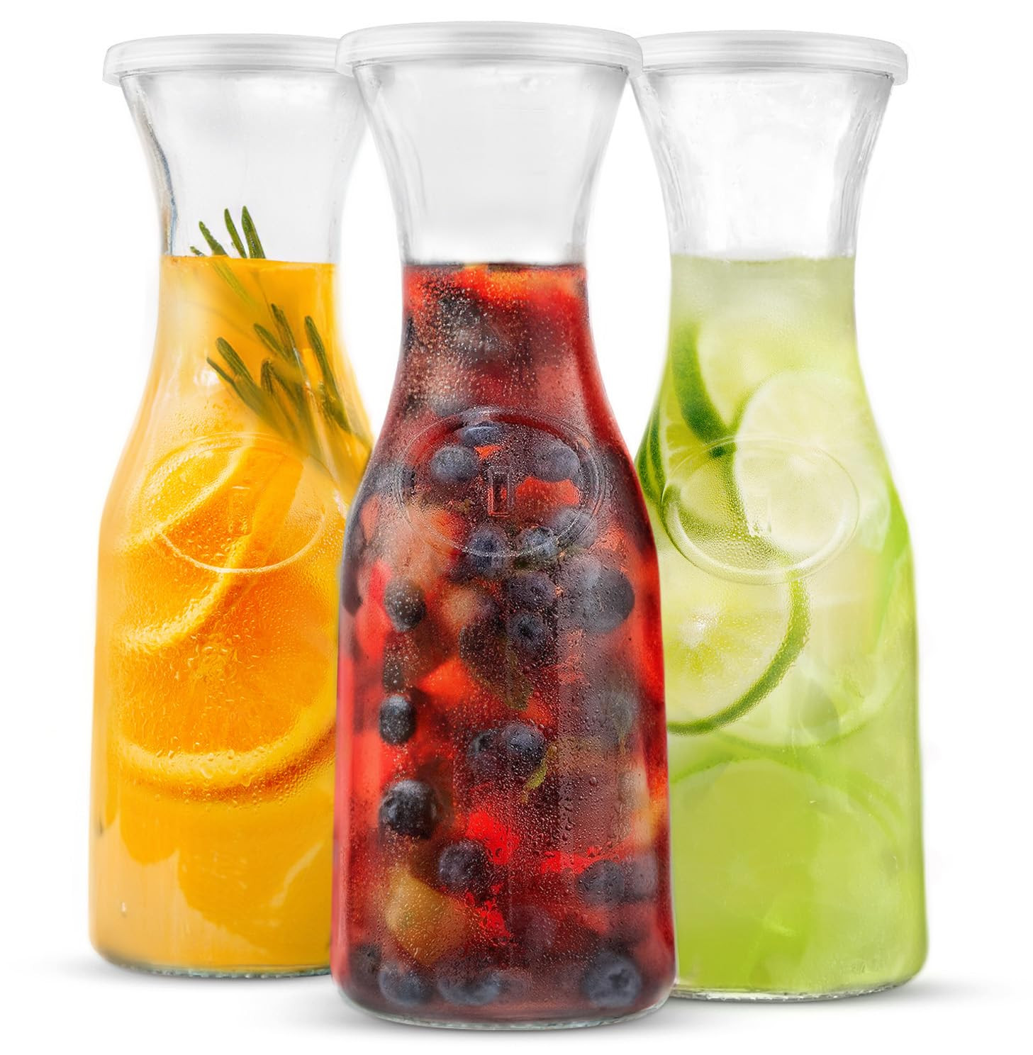 KooK Glass Carafe, Mimosa Bar Supplies, Carafe Pitchers with Lid, Set of 3, Glass Water Pitcher, ... | Amazon (US)