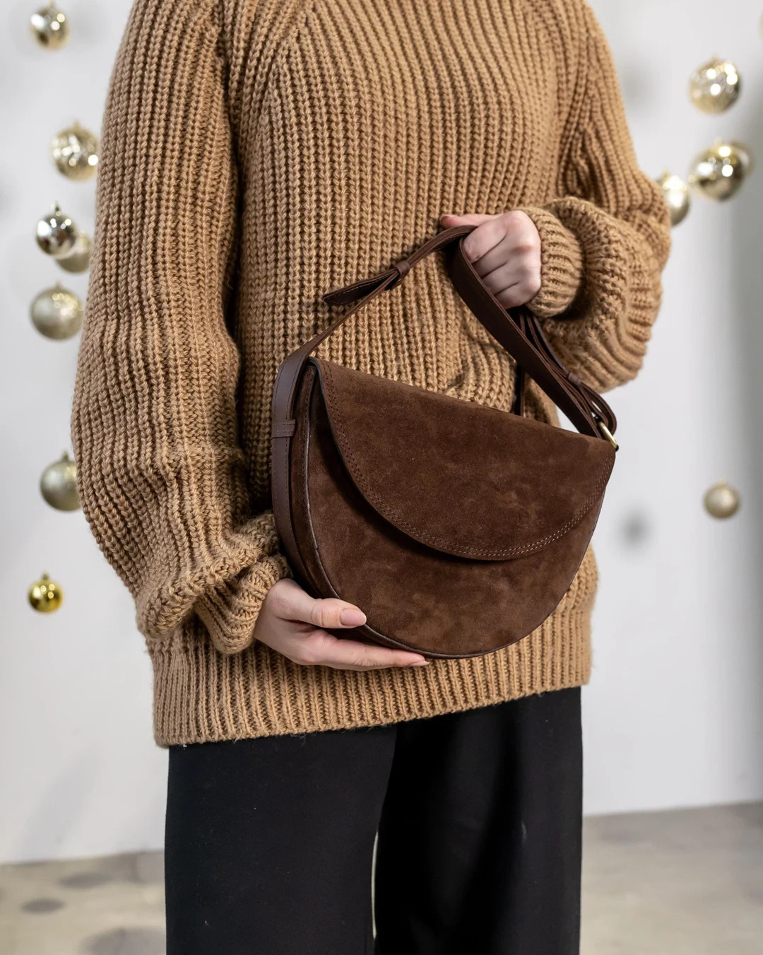 Brown Suede Crescent Bag, Top Handle Bag, Womens Handbag, Half Moon Shoulder Bag, Everyday Bag, A... | Etsy (US)
