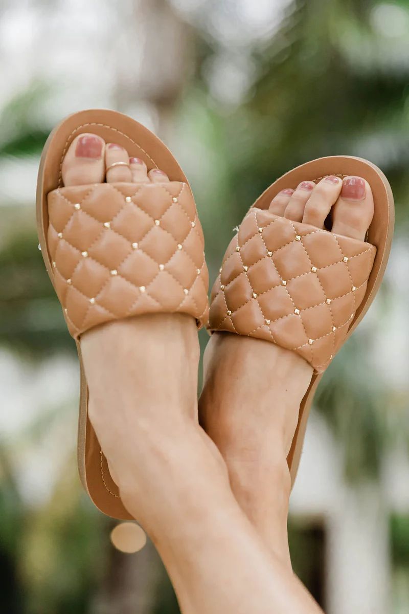 Marilyn Camel Quilted Stud Sandal | The Pink Lily Boutique