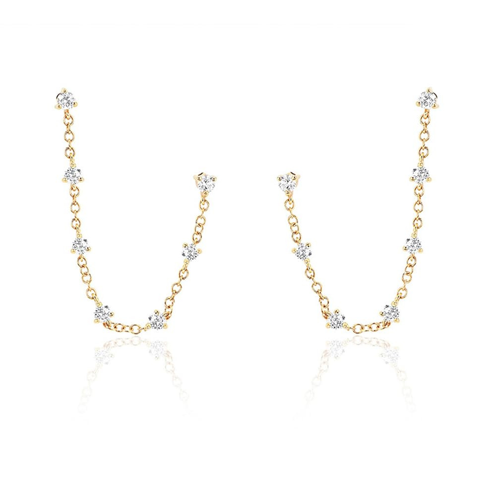 Zircons Stud Earrings For Women Double Studs Chain Tassel Piercing Earring 18K Gold Plated Cartil... | Amazon (US)