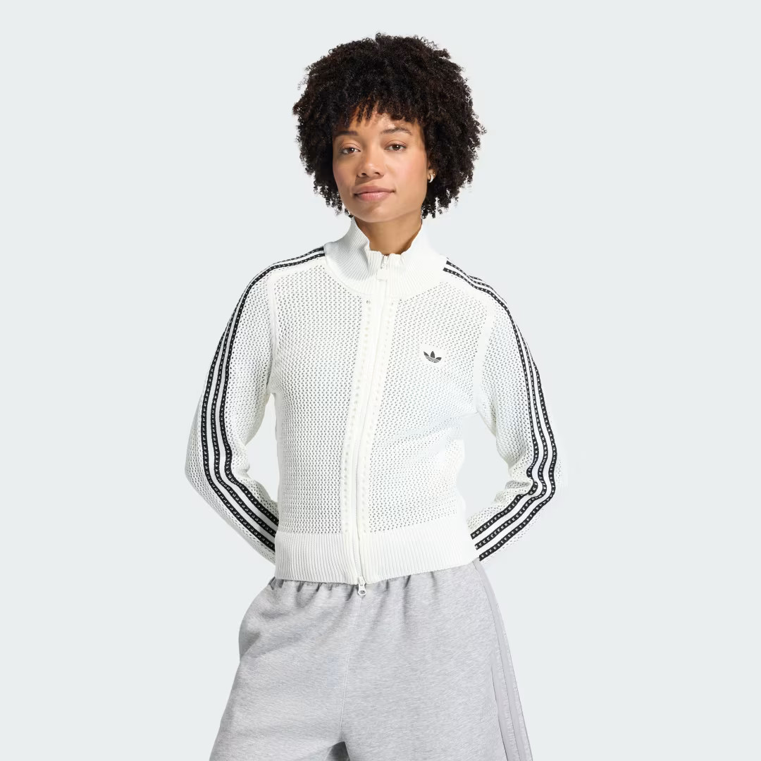 adidas KNITTED CROCHET FIREBIRD TRACK TOP White S - Womens Originals Jackets | adidas (US)