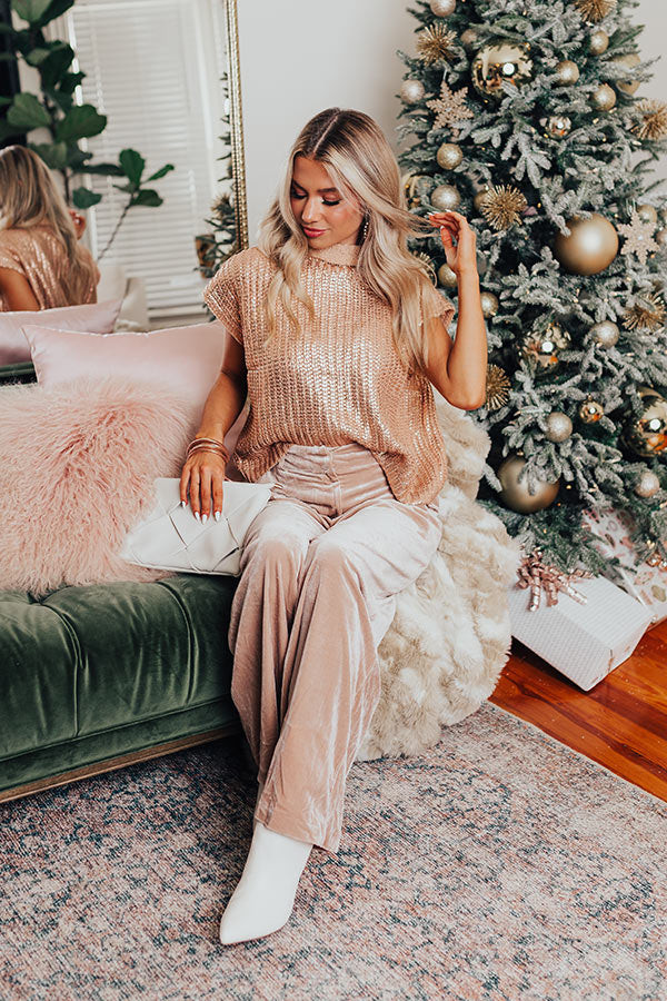 Wine Tasting Metallic Sweater Top in Rose Gold | Impressions Online Boutique