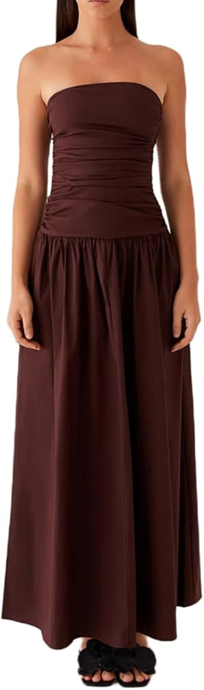 Muineobuka Women Gingham Maxi Dress Summer Strapless Drop Waist Tube Top Off Shoulder Backless We... | Amazon (US)