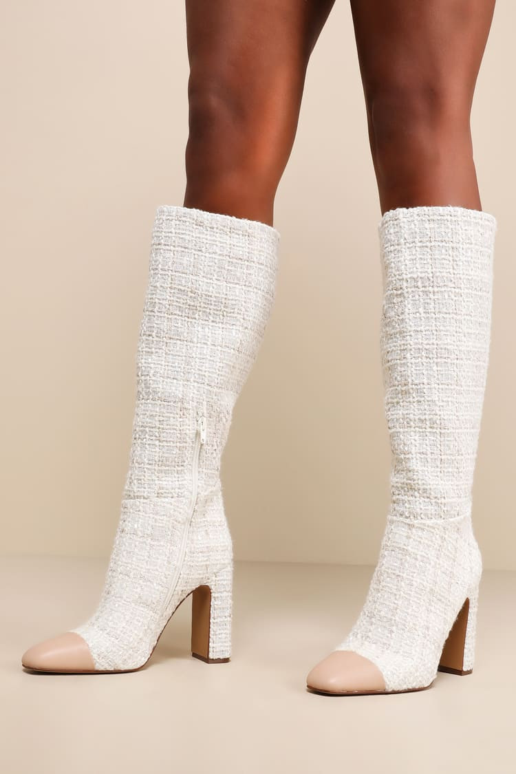 Ally-C Natural Multi Boucle Knee-High Boots | Lulus