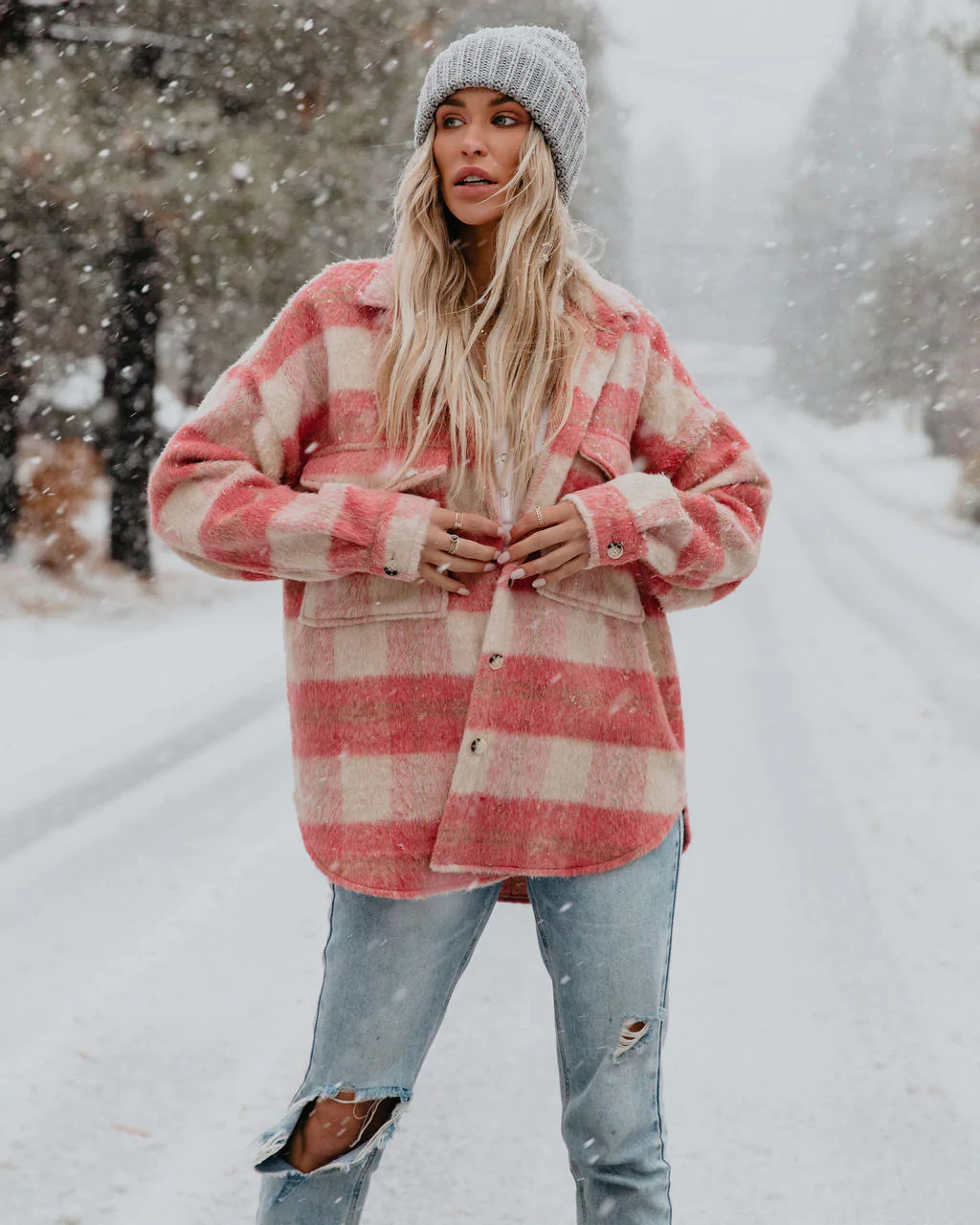 Quintessa Soft Plaid Button Down Shacket - Pink - FLASH SALE (Large) | VICI
