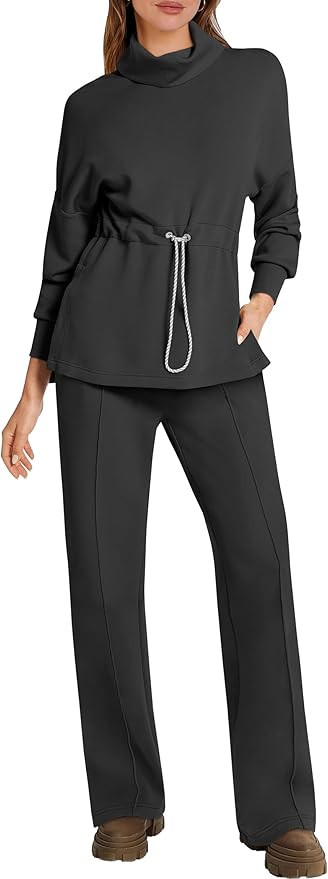 ANRABESS Womens 2 Piece Sweatsuits Turtleneck Sweatshirts Sweatpants Tracksuit Sets 2024 Fall Swe... | Amazon (US)