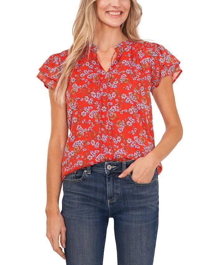 CeCe Women's Flutter Sleeve Floral Print Blouse & Reviews - Tops - Women - Macy's | Macys (US)