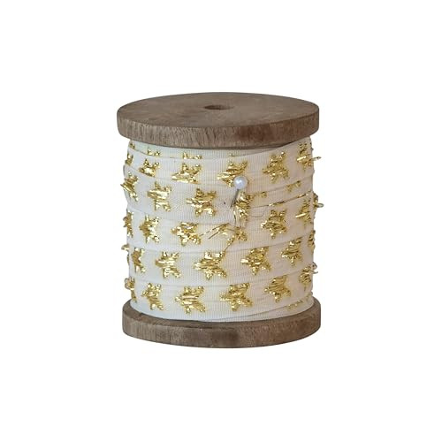 Creative Co-Op 10-Yard Fabric Ribbon on Wood Spool with Metallic Stars, Natural and Gold | Amazon (US)