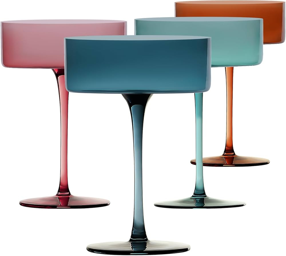 Colored Coupe Glasses Set of 4, 8oz Crystal Martini Glasses - Modern Snifters Cocktail Glasses, P... | Amazon (US)