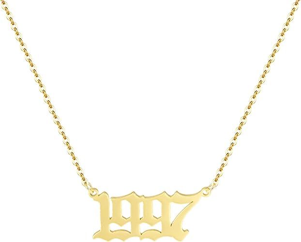 Aimber Birth Year Necklace 18K Gold Plated Birth Year Number Pendant Necklace Stainless Steel Bir... | Amazon (US)