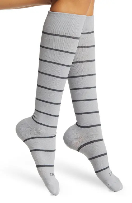 COMRAD Stripe Knee High Compression Socks in Grey/Char at Nordstrom, Size Large | Nordstrom