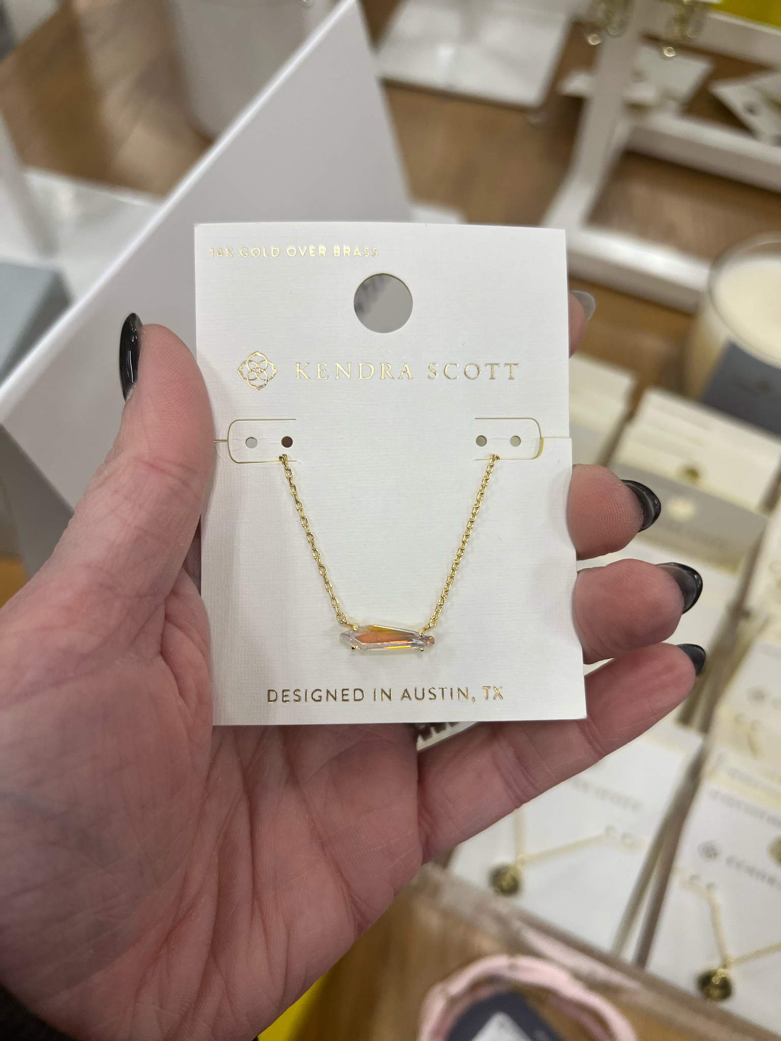 I’m not a huge fan of most of the Kendra Scott designs but I love the simplicity of this simple sparkly indie necklace. This is the Dichroic color. Gifts Under $40 Gifts Under $50 

It is an elongated, asymmetrical stone pendant on a dainty chain, an effortless addition to your everyday stack. 

Great to stack it up or style it on its own--either way, this timeless classic look will bring an elegant feel to your look.

#LTKGiftGuide #LTKFindsUnder50 #LTKHoliday