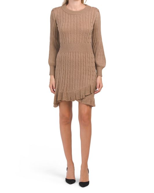 Ruffle Hem Cable Knit Sweater Dress | TJ Maxx