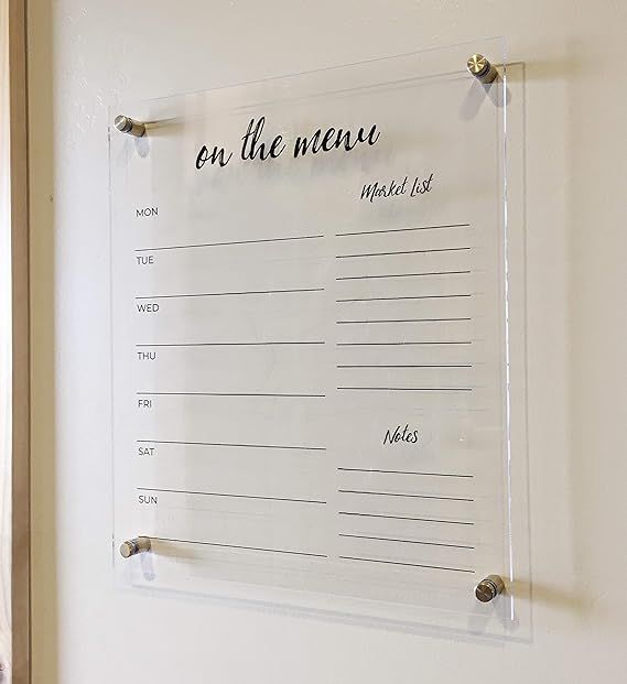 Acrylic Menu Board for Kitchen - Dry Erase Weekly Meal Planner and Grocery List for Wall - Beauti... | Amazon (US)