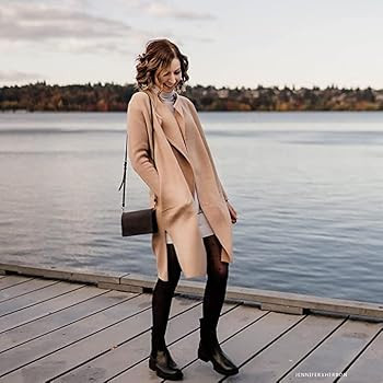 CHICWISH Women's Classy Light Tan/Black Open Front Knit Coat Cardigan | Amazon (US)