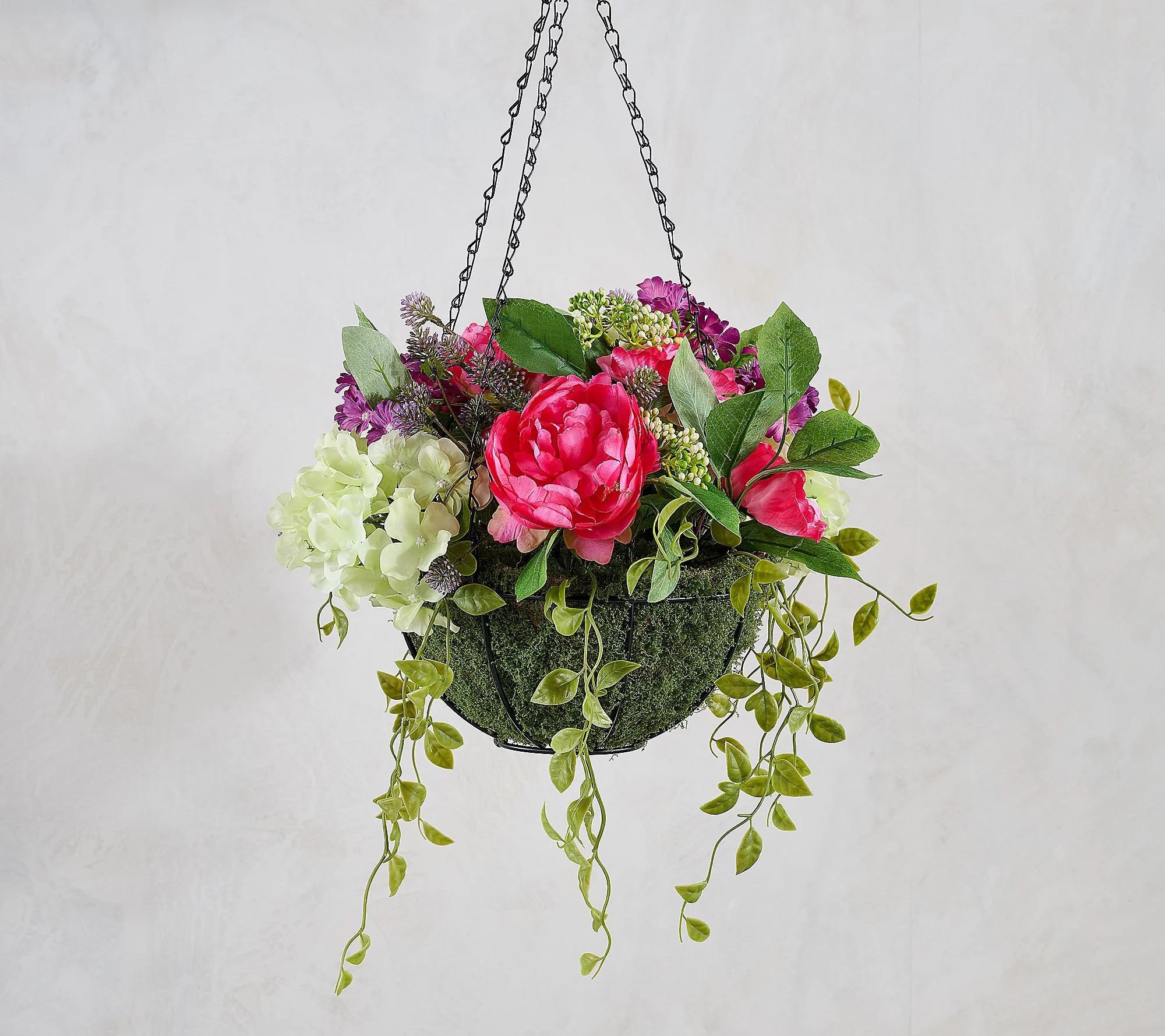 As Is Wicker Park 16"" Mixed Floral Cascading Hanging Basket | QVC