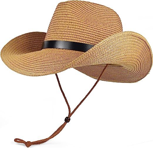 EINSKEY Unisex Straw Cowboy Hat Cowgirl Hat, Shapeable Floppy Sun Hat Wide Birm Fedora Panama Hat... | Amazon (US)