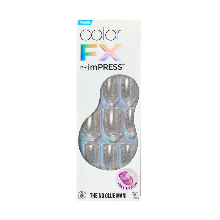 KISS imPRESS Color FX Press-On Nails, No Glue Needed, Silver, Short Square, 33 Ct. | Walmart (US)