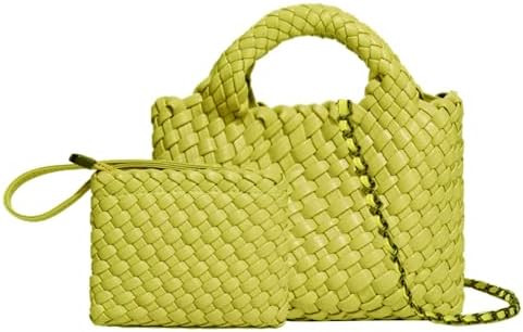 Woven Tote Bag for Women with Coin Purse, Foldable Chain Small Crossbody Handbags, Fashion Should... | Amazon (US)