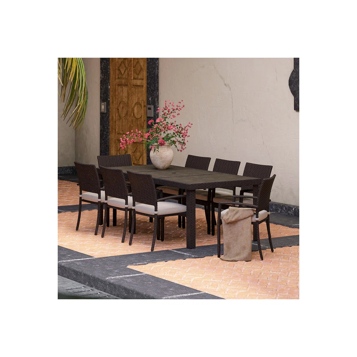 Ehrenfried 8-Person Wicker Patio Dining Set with Sunbrella Cushions | Wayfair North America