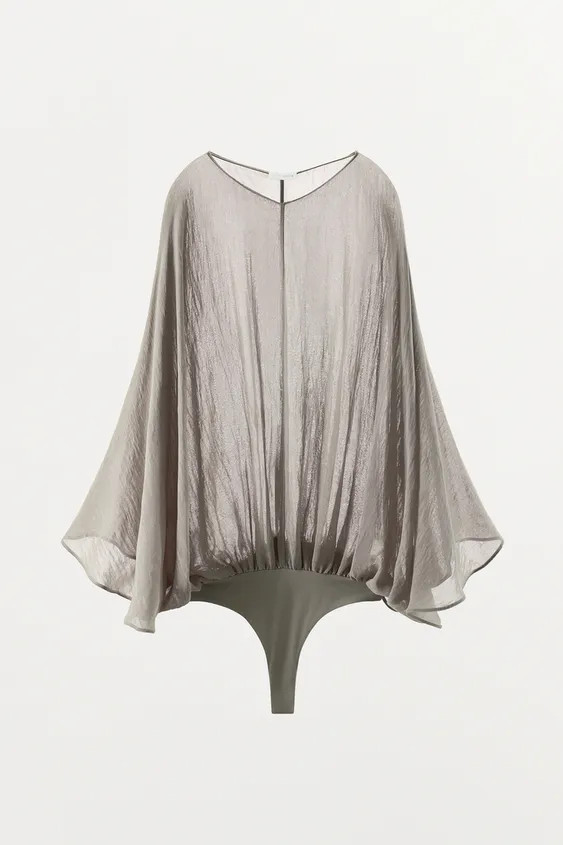 Bodysuit with semi-sheer fabric. Round neck and cape-style sleeves. Bottom snap button closure. | Zara US