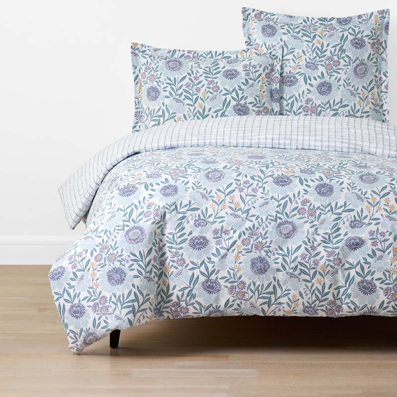 Tira Floral Classic Cool Cotton Percale Reversible Duvet Cover - Floral Blue, Twin/Twin XL | The Company Store