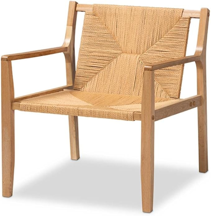 Baxton Studio Delaney Mid-Century Modern Oak Brown Finished Wood and Hemp Accent Chair | Amazon (US)