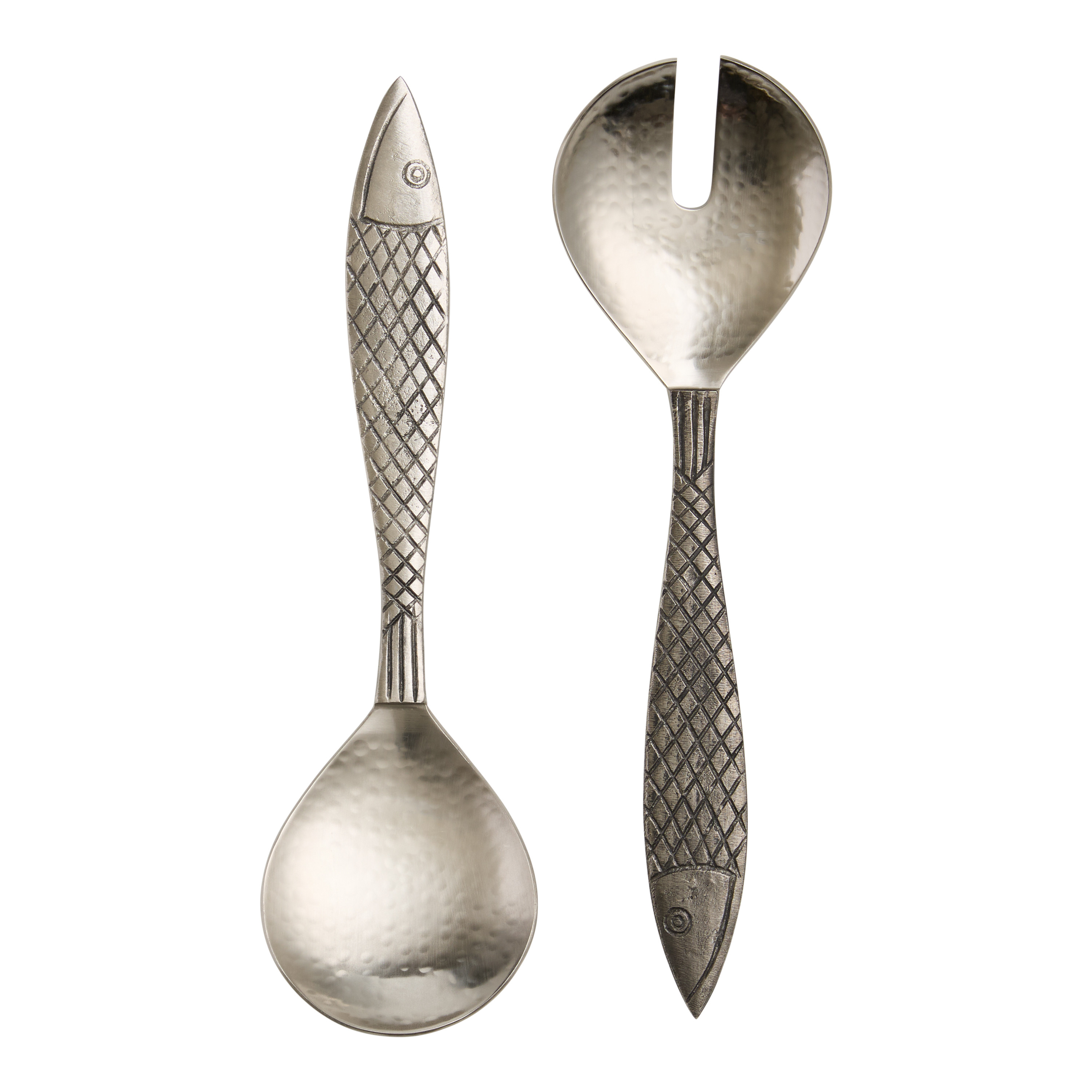 Silver Metal Sardine Shaped Salad Servers 2 Piece Set | World Market