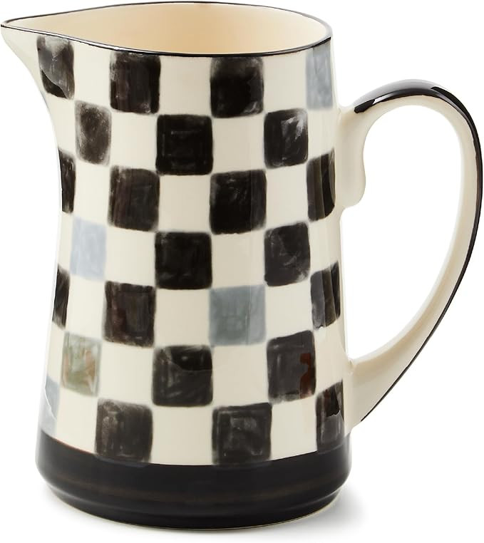 MACKENZIE-CHILDS Stoneware Pitcher with Spout, Decorative Drink Pitcher, 1.75 Quarts, Black Check | Amazon (US)