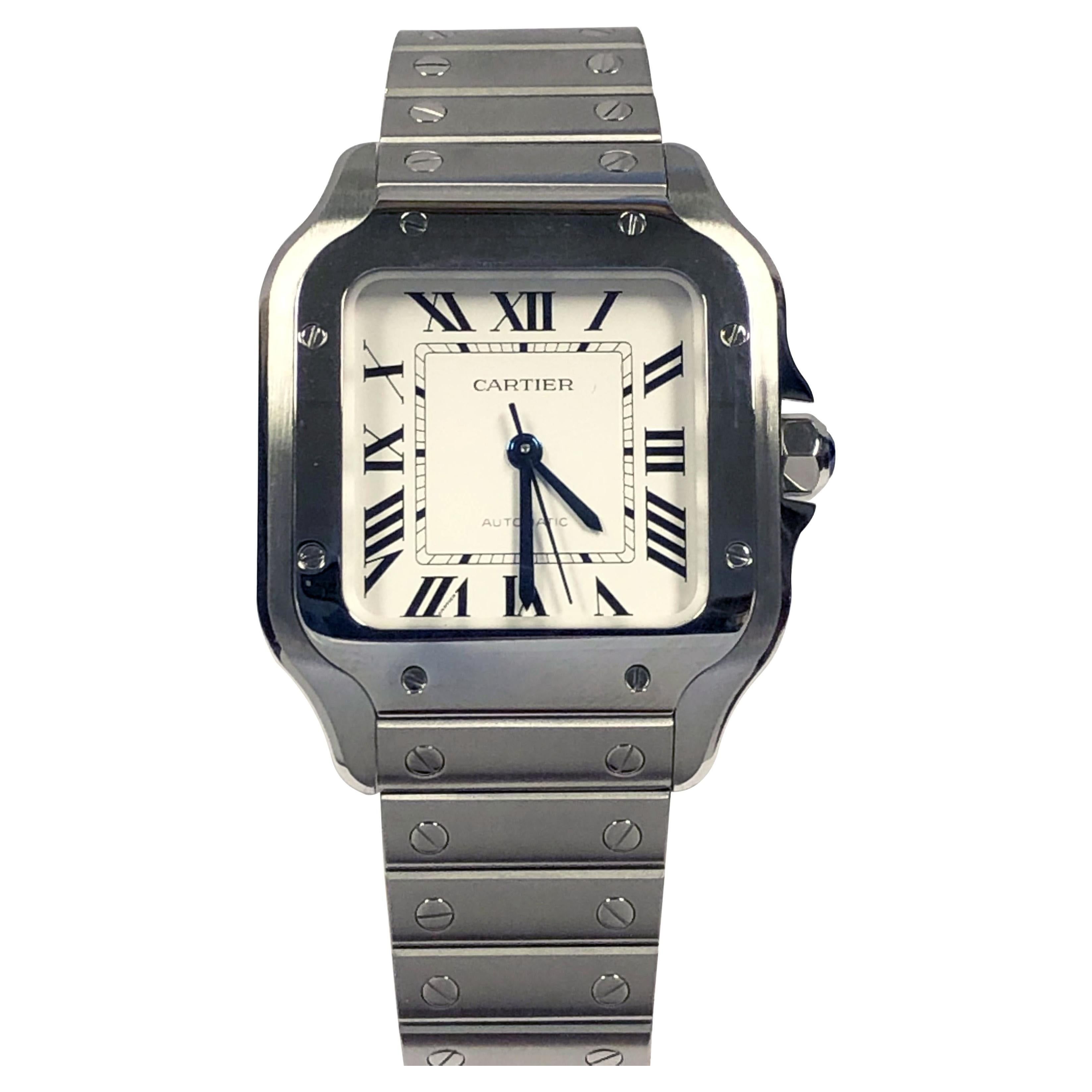 Cartier Santos Large Steel Automatic Wrist Watch | 1stDibs