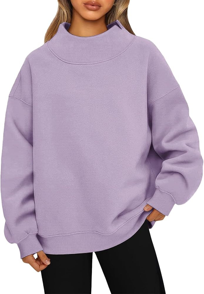 Mockneck Sweatshirt Women Casual Comfort Oversized Sweatshirt No Hood Loose Fit Cute Pullover Hoo... | Amazon (US)