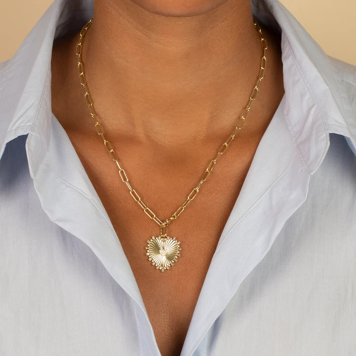 Pave Accented Ridged Heart Pendant Lariat | Adina Eden