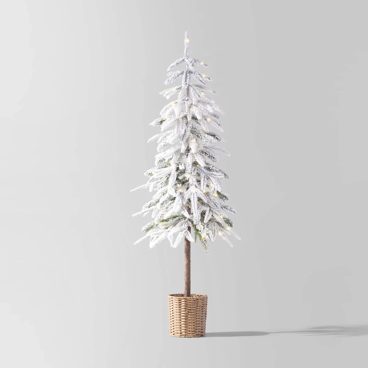 Pre-lit LED Dewdrop Downswept Flocked Balsam Fir with Basket Artificial Christmas Tree Warm White... | Target
