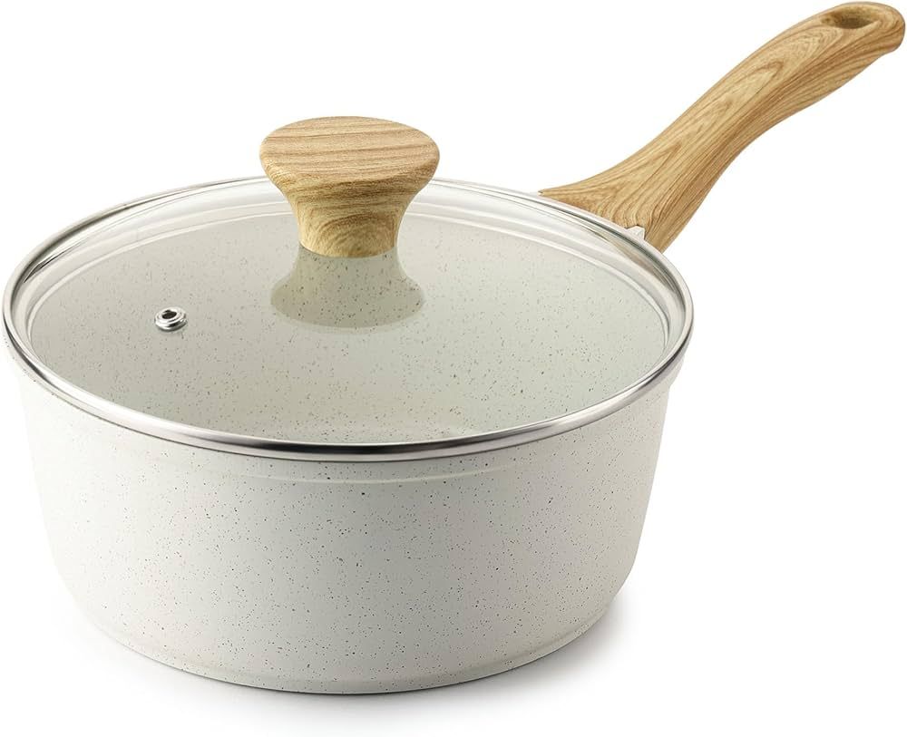 SENSARTE White Ceramic Nonstick Saucepan with Lid 1.5QT, Small Cooking Pot with Stay Cool Handle,... | Amazon (US)