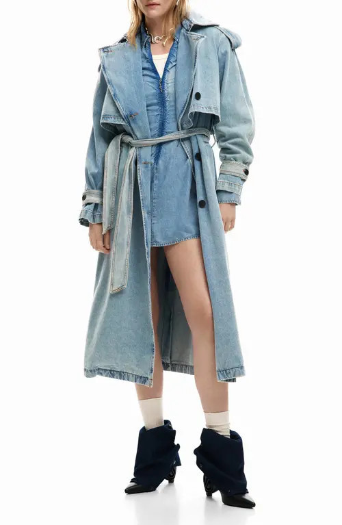 Desigual Denim Trench Coat in Light Blue at Nordstrom, Size X-Large | Nordstrom