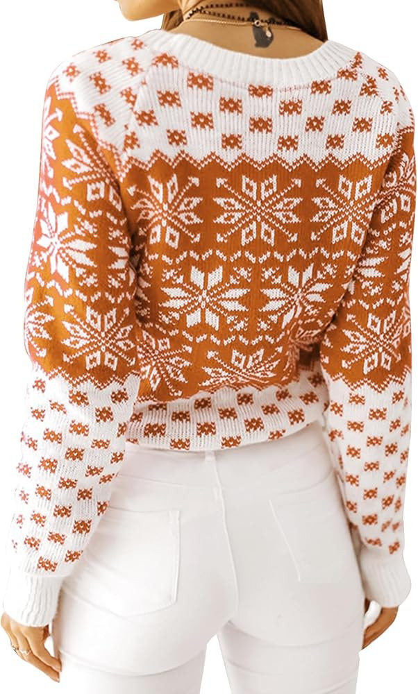 EXLURA Patterns Reindeer Ugly Christmas Crew Neck Long Sleeve Sweater Jumper Pullover Knitted Pri... | Amazon (US)