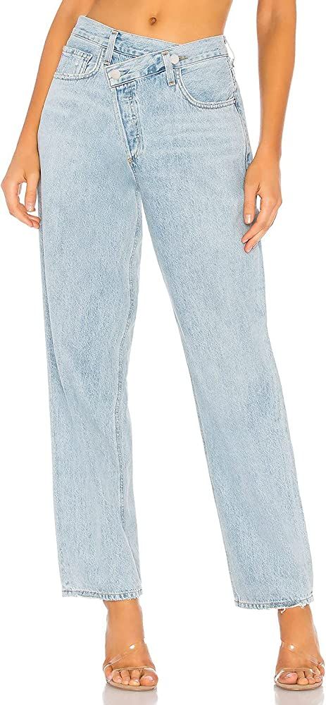 Women Tapered Jeans Crossover Pant Asymmetric Boyfriend Baggy Jean Little Waist Cross Over Mom Je... | Amazon (US)