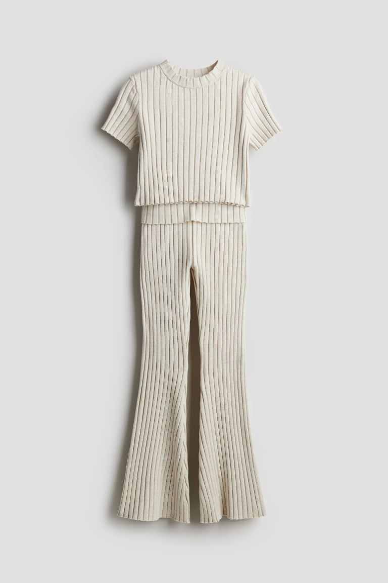 2-piece Rib-knit Set - Light beige - Kids | H&M US | H&M (US + CA)