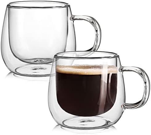 CNGLASS 10oz Glass Coffee Mugs,Double Wall Insulated Glass Mugs with Handle,Clear Espresso Mugs f... | Amazon (US)