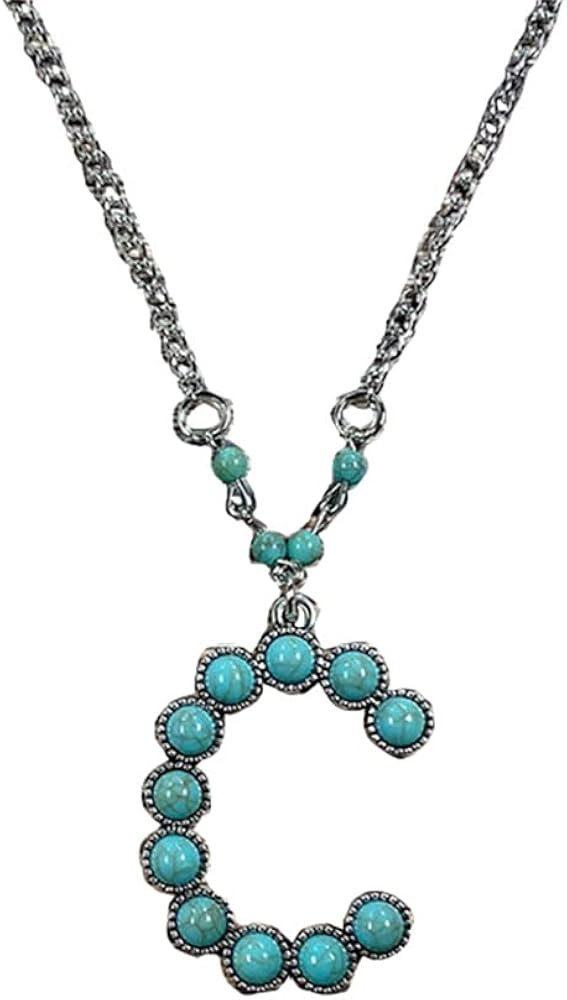 Fuqimanman2020 Boho Western Cowgirl Turquoise Initial Letter Pendant Necklace A-Z Hippie Natural ... | Amazon (US)