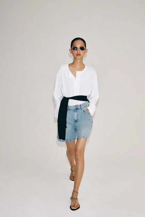 ZW COLLECTION HIGH-WAIST DENIM SHORTS | Zara US