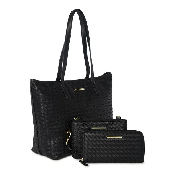 Time and Tru Women's 3-Piece Handbag Set Woven Black - Walmart.com | Walmart (US)