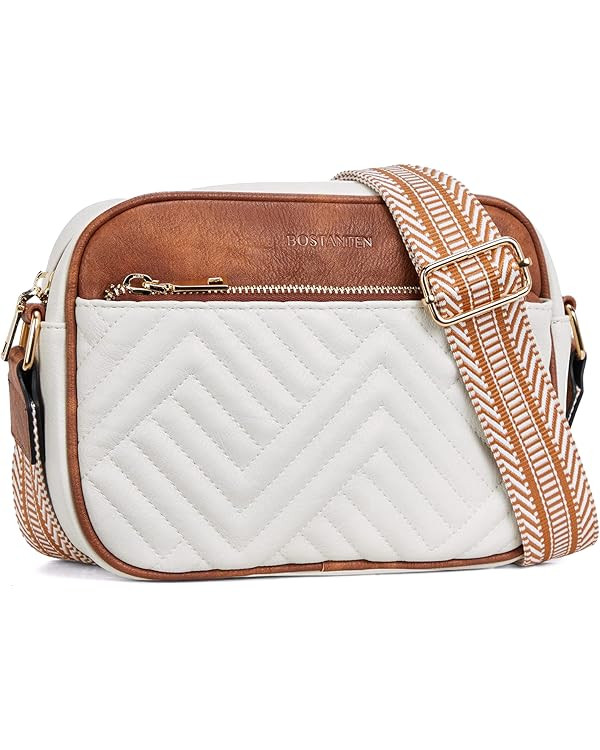 BOSTANTEN Quilted Crossbody Bags for Women Vegan Leather Purses Small Shoulder Handbags with Wide... | Amazon (US)