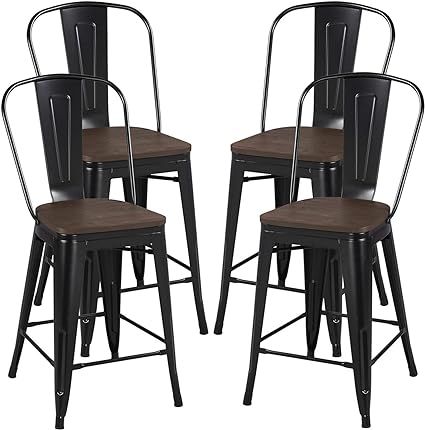 Yaheetech 24Inch Seat Height Tolix Style Dining Stools Chairs with Wood Seat/Top and High Backres... | Amazon (US)