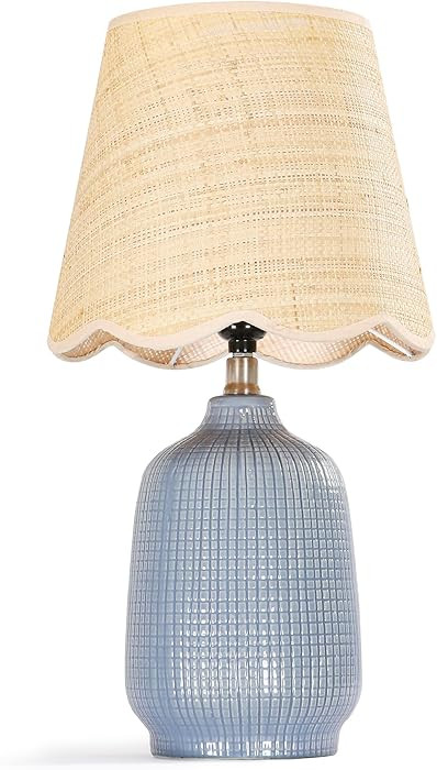 Pia Ricco 19" Modern Ceramic Table Lamp for Living Room Gray Bule Base Desk Lamps for Bedroom Far... | Amazon (US)