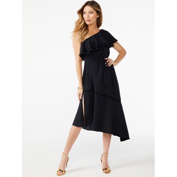 Sofia Jeans by Sofia Vergara Women's One Shoulder Ruffle Mermaid Hem Dress - Walmart.com | Walmart (US)