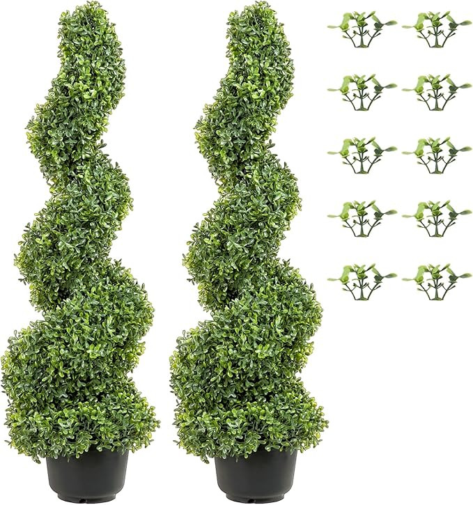 VEVOR Artificial Boxwood Spiral Topiary Trees, 4ft Tall (2 Pieces) Faux Plant Outdoor, All-Year G... | Amazon (US)