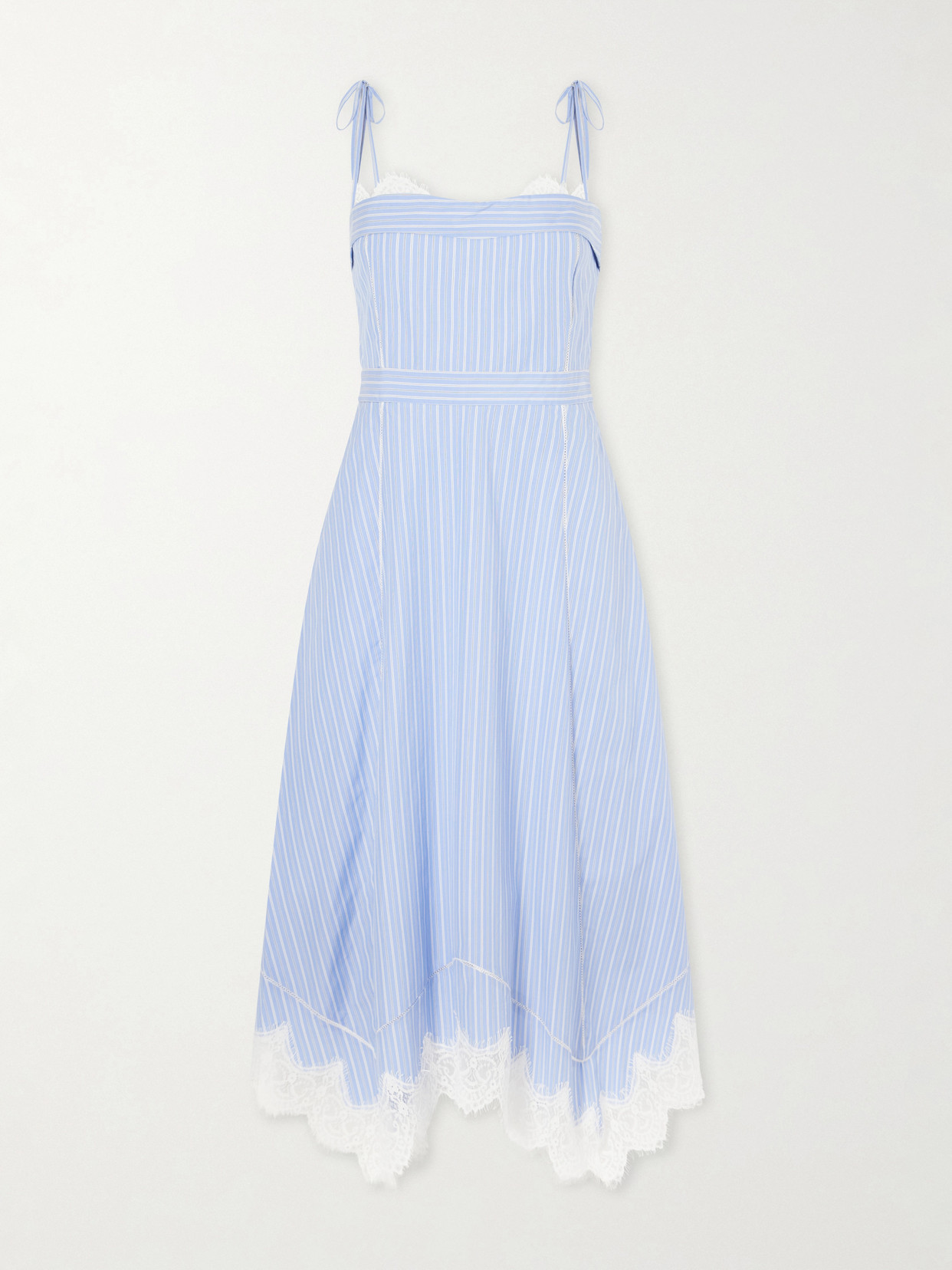 SIMKHAI - Avaleigh Lace-trimmed Striped Cotton-poplin Midi Dress - Blue | NET-A-PORTER (US)