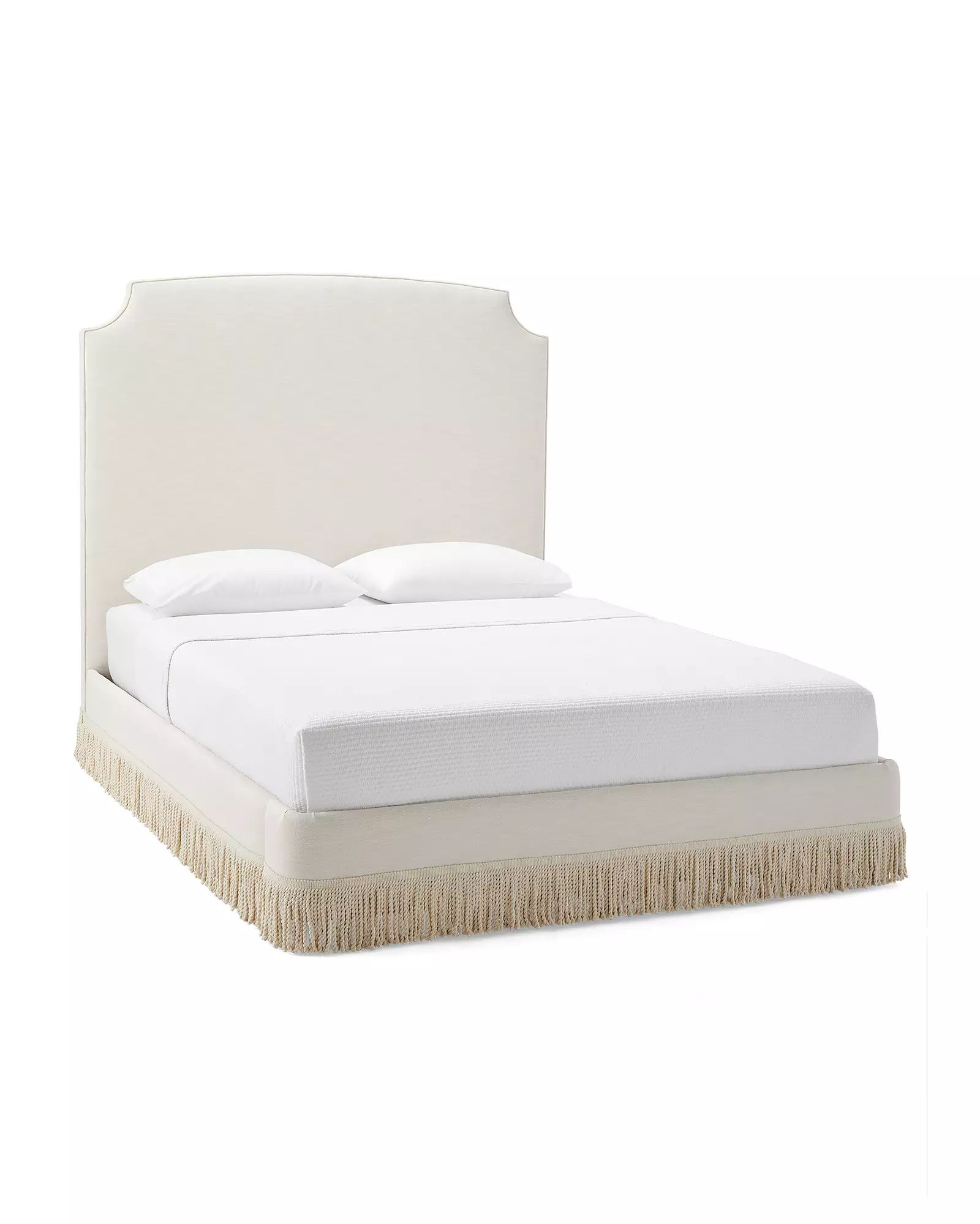 Tall Fillmore Bed with Natural Bullion Fringe - Sea Salt Perennials Basketweave | Serena and Lily